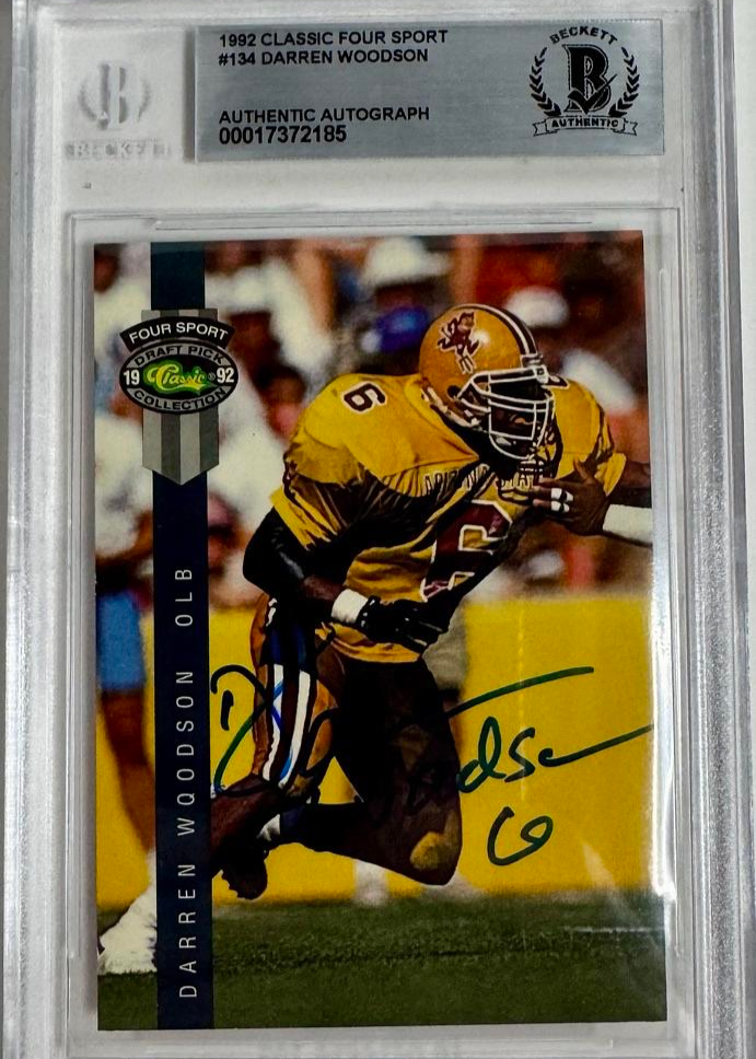 Darren Woodson 1992 Classic Four Sport Signed Card - Beckett COA #02